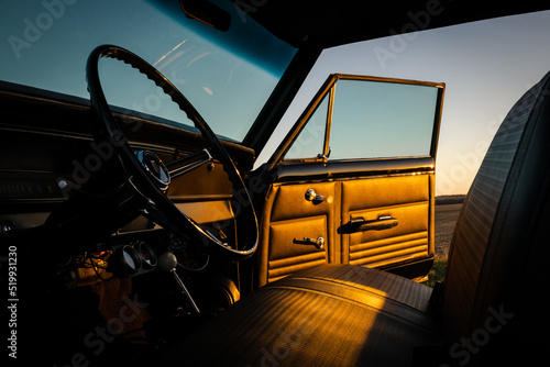 Fototapeta Naklejka Na Ścianę i Meble -  1960s Black Car Interior