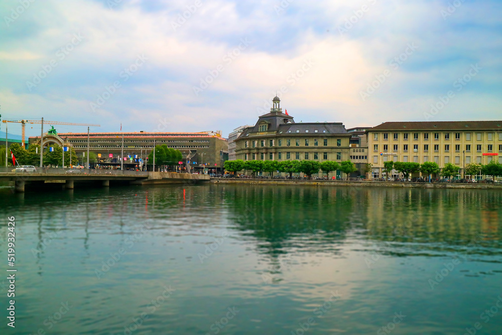 Zurich, Switzerland- MAY 28, 2020 historic city center of Lucerne with famous Chapel Bridge and lake Lucerne (Vierwaldstattersee), Canton of Lucerne, Switzerland.