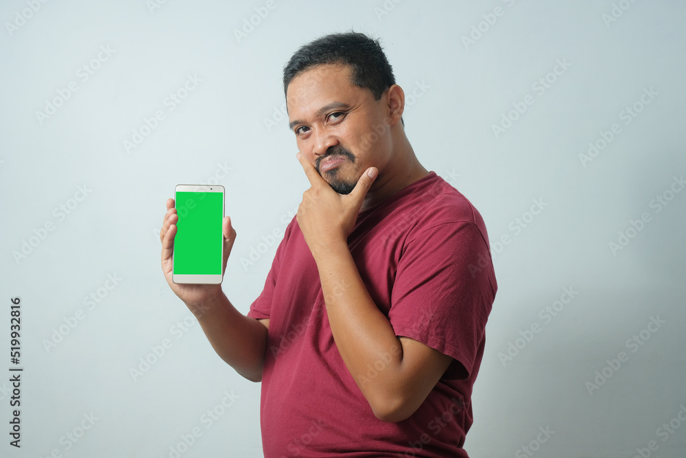 happy expression of man showing phone screen happy expression of man showing phone screen