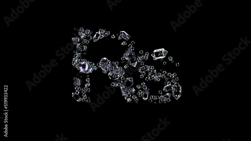 animated rupee symbol - transparent brilliants jewels alphabet, isolated - loop video photo