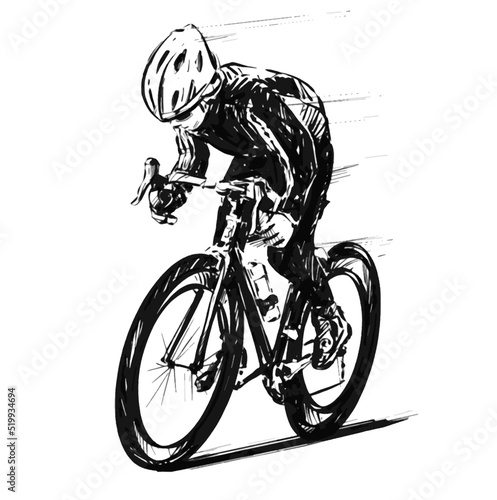 Drawing of  the bicycle racing hand draw