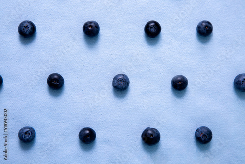 Pattern of parallel rows of blueberries on a purple background