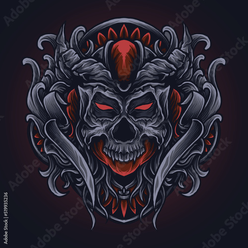 tattoo and t shirt design skull engraving ornament artwork