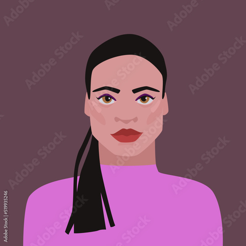 Portrait of a beautiful young woman. latin American, diversity. Vector flat illustration. Avatar for social networks.