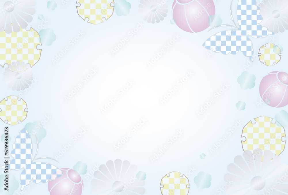 ブルー系の和柄のポストカード