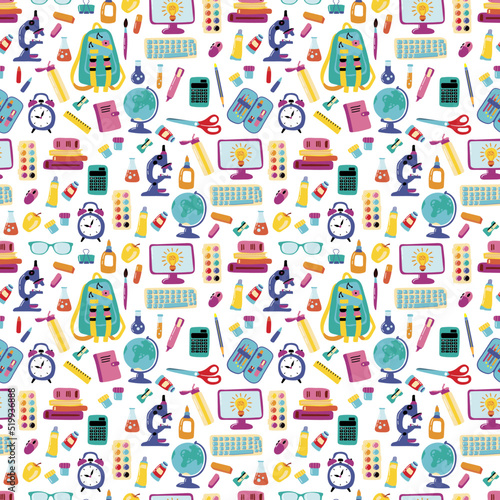 Seamless pattern back to school. Design for fabric, textile, wallpaper, packaging.