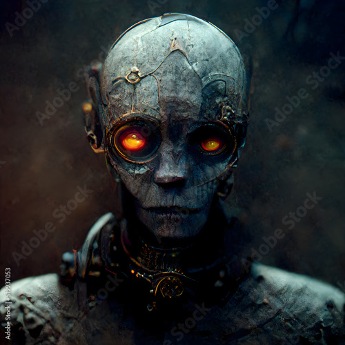 Alien Portrait 3D illustration with dramatic lighting in a front position reflecting the cultural heritage of another world