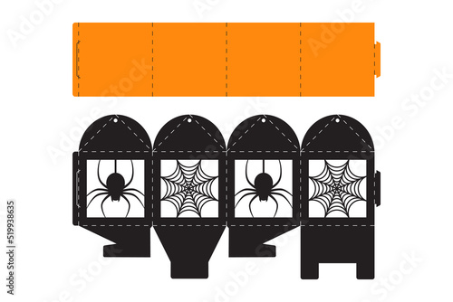 Happy Halloween treat box. Gift party favor box for sweets, candies, small presents, bakery. Simple packaging die cut template for laser cut, great design for any purposes, birthdays, baby showers