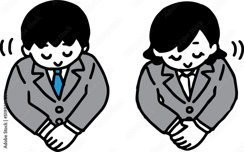 お辞儀するスーツ姿の男女 お辞儀するスーツ姿の男女