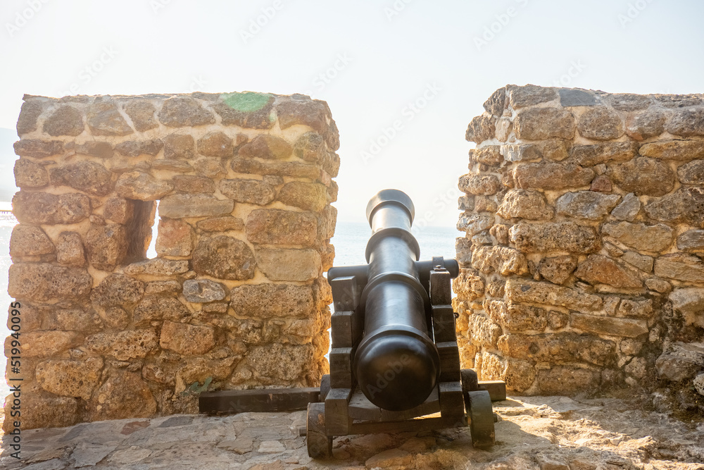 ancient cannon on the wall of the fortress of Alanya, Turkey ancient cannon on the wall of the fortress of Alanya, Turkey