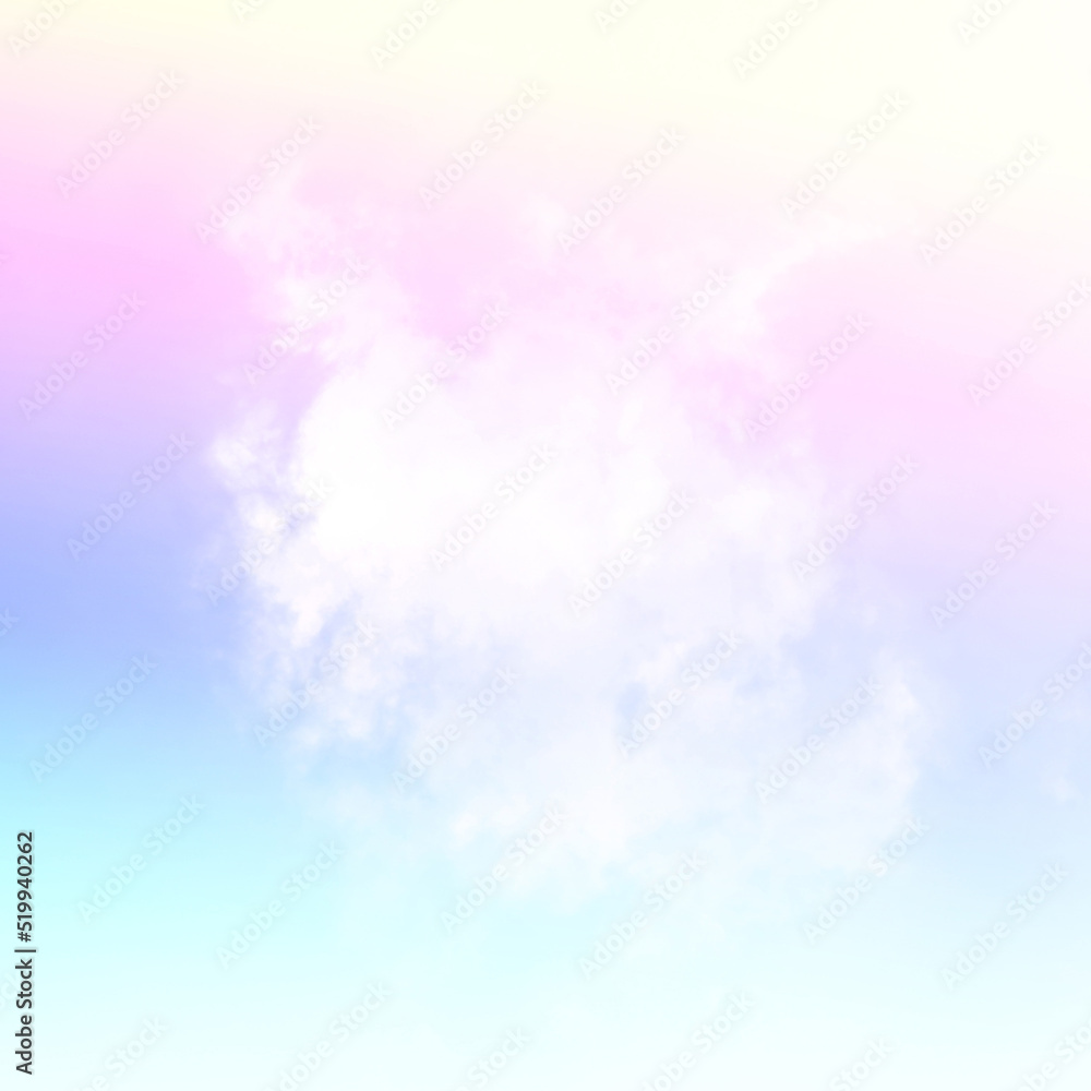 Fototapeta premium Pastel sky with soft white clouds. Fantastic color fantasy background. Sweet dreams concept for wallpaper, backdrop and design.