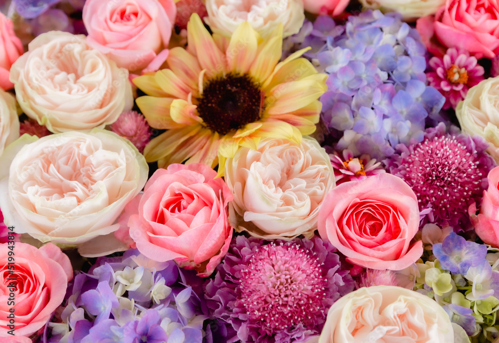 Close-up beautiful bouquet of mixed flowers. Floral Backgrounds in Gentle Colors Close-up beautiful bouquet of mixed flowers. Floral Backgrounds in Gentle Colors