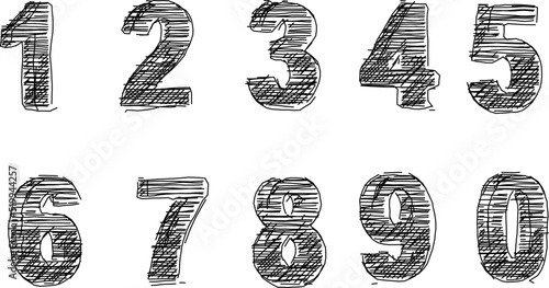 Doodle number sketch drawing style set