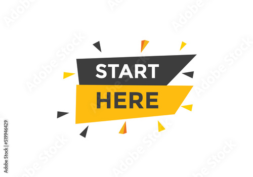Start here Colorful label sign template. Start here symbol web banner.
