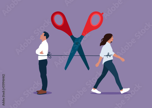 Divorced couple, separation of broken marriage end of relationship.