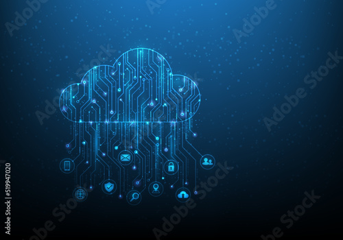 Cloud computing technology digital internet . Low poly big data center online concepts. modern business technology service. vector illustration design. cloud storage infrastructure blue background.