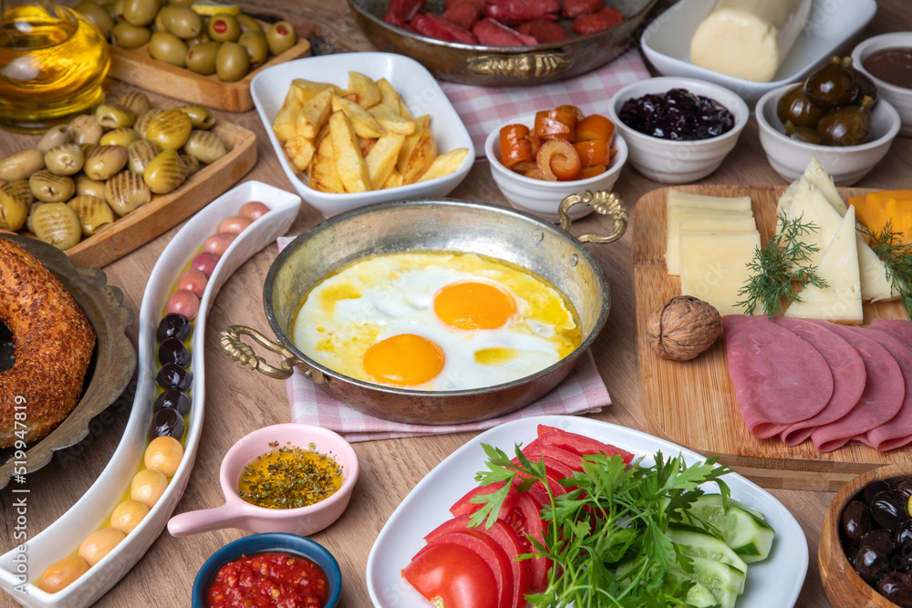 Traditional delicious Turkish breakfast concept photo