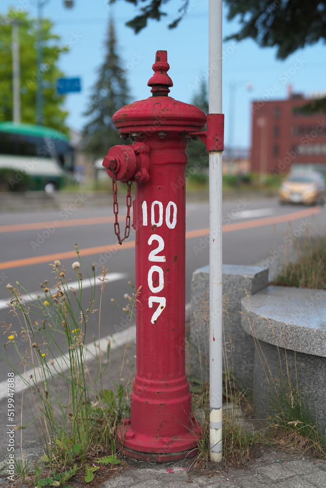Hokkaido,Japan - July 7, 2022: A red fire hydrant in Otaru, Hokkaido, Japan
Hokkaido,Japan - July 7, 2022: A red fire hydrant in Otaru, Hokkaido, Japan
