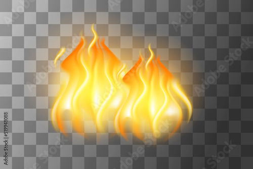 Fire flame light effect vector illustration isolated on transparent background