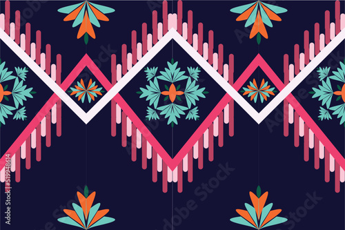 Multicolored square shape woven in yarn style. frame with yarn on a dark circle background for clothing, home decoration