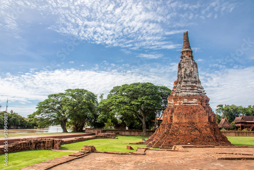 The Prang in Wat Chaiwatthanaram. A Buddhist temple in the city of Ayutthaya Historical Park, Thailand, on the west bank of the Chao Phraya River. was constructed in 1630 by the king.  photo