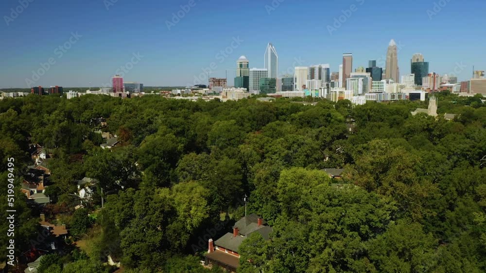 Drone Aerial of Charlotte Skyline in South Charlotte Drone Aerial of Charlotte Skyline in South Charlotte