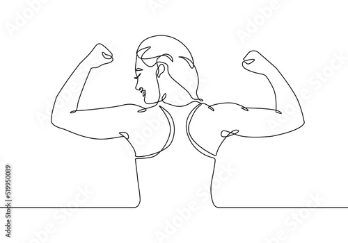 Strong Woman Continuous Line Drawing. Sport Concept Minimalist Trendy Illustration. Woman in Sport One Line Drawing for Wall Art, Print, Social Media, Poster, Branding Design. Vector EPS 