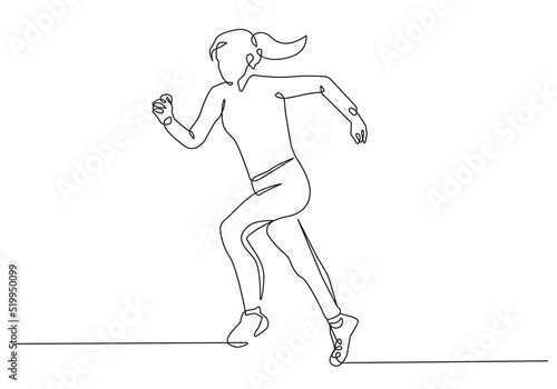 Woman Runner One Line Drawing. Running Abstract Minimal Drawing. Continuous One Line Woman Run Sport Illustration. Modern Trendy Contour Drawing. Vector EPS 10. 