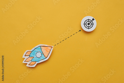 The rocket is moving towards the target