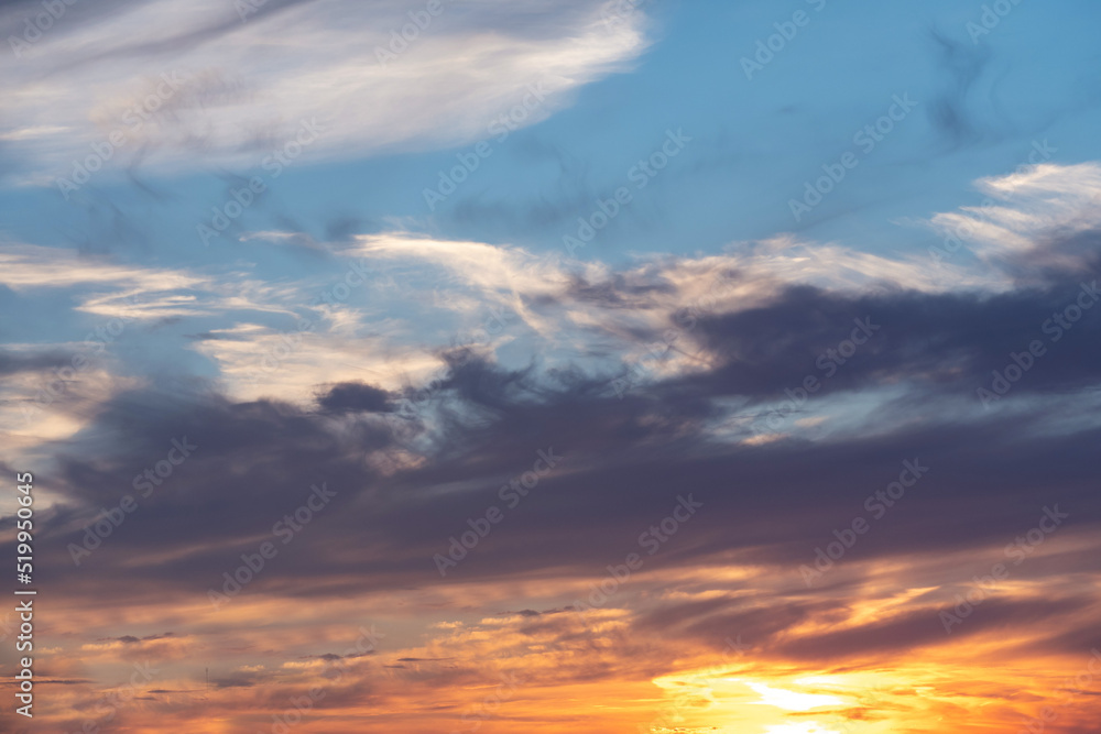Colorful cloudy sunset sky for design purpose and replacement.
