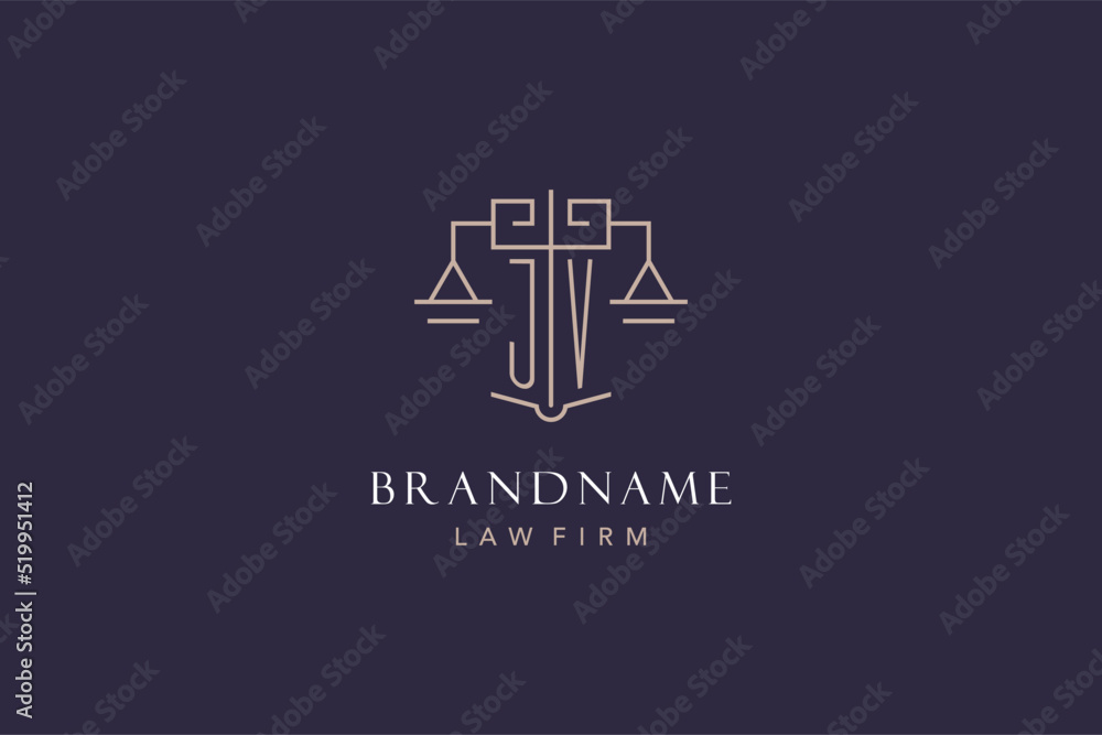 Initial letter JV logo with scale of justice logo design, luxury legal ...