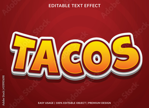 tacos editable text effect template with abstract style background use for business logo and brand