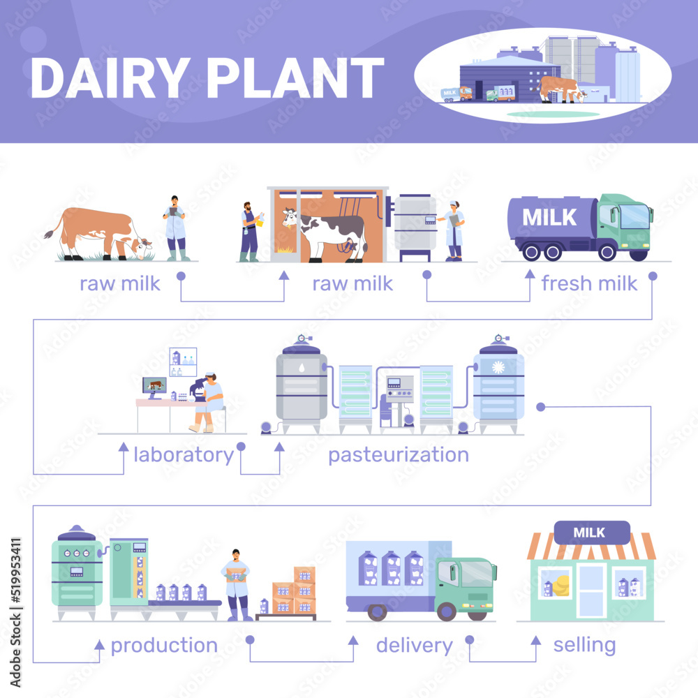 Dairy Plant Flat Infographics Dairy Plant Flat Infographics