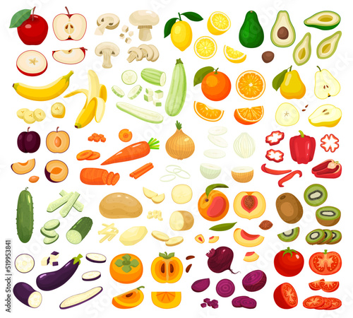 Fototapeta Naklejka Na Ścianę i Meble -  Sliced Fruits Vegetables Set