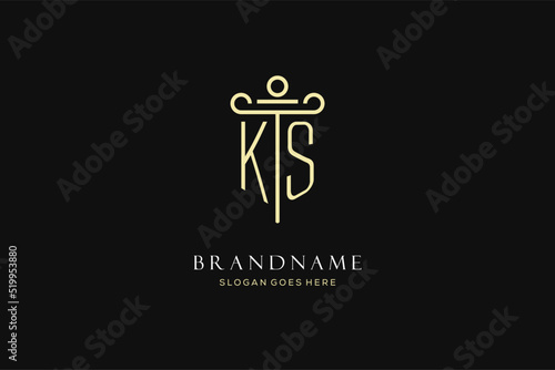 Luxury modern monogram KS logo for law firm with pillar icon design style