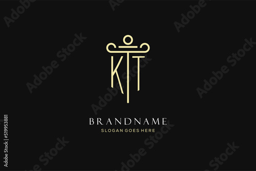 Luxury modern monogram KT logo for law firm with pillar icon design style