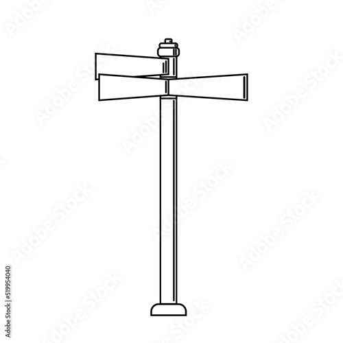 Road sign icon for city and terrain. Drawn from simple shapes. Tourism. Signpost which way is the city. Vector image of objects on white background.