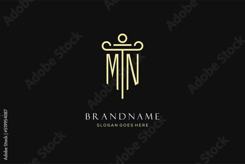Luxury modern monogram MN logo for law firm with pillar icon design style