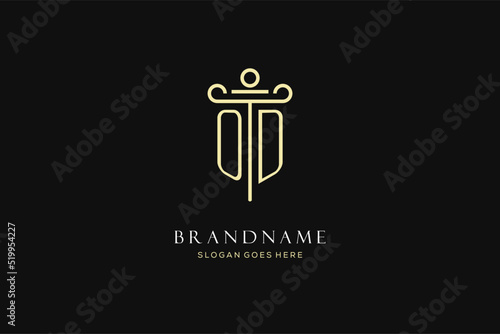 Luxury modern monogram OD logo for law firm with pillar icon design style