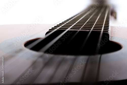 classical guitar strings and frets on white background