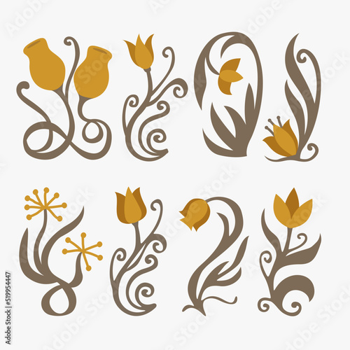 Decorative flowers in art nouveau style, vintage, old, retro style. Tile seamless pattern, Lisbon floral and leaves mosaic, Mediterranean seamless navy blue ornament. 