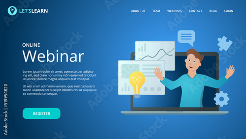 Online webinar website vector template mock up