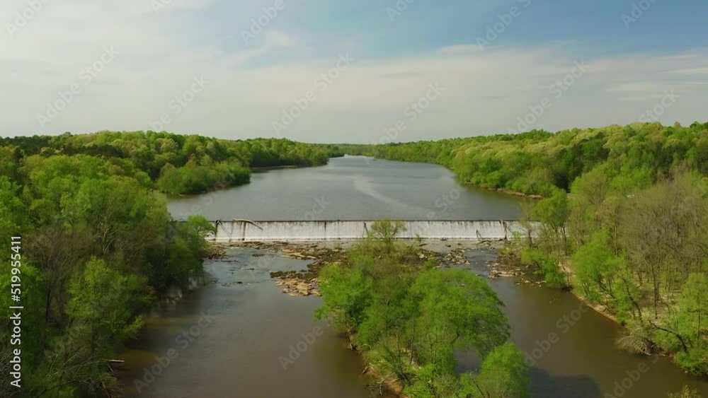Drone Aerial Shot of a River with Spillway Drone Aerial Shot of a River with Spillway