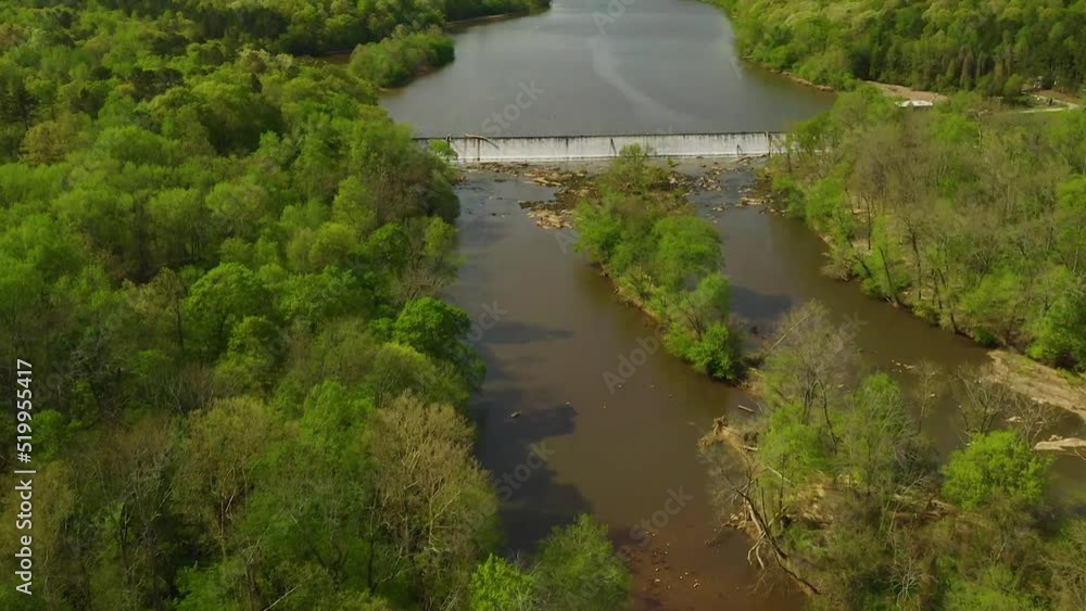 Drone Aerial over a River in North Carolina with Spillway Drone Aerial over a River in North Carolina with Spillway