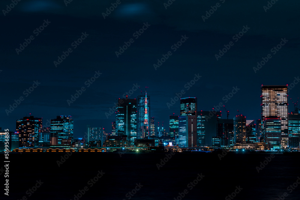 Fototapeta premium 東京タワー 夜景 クール ブルー