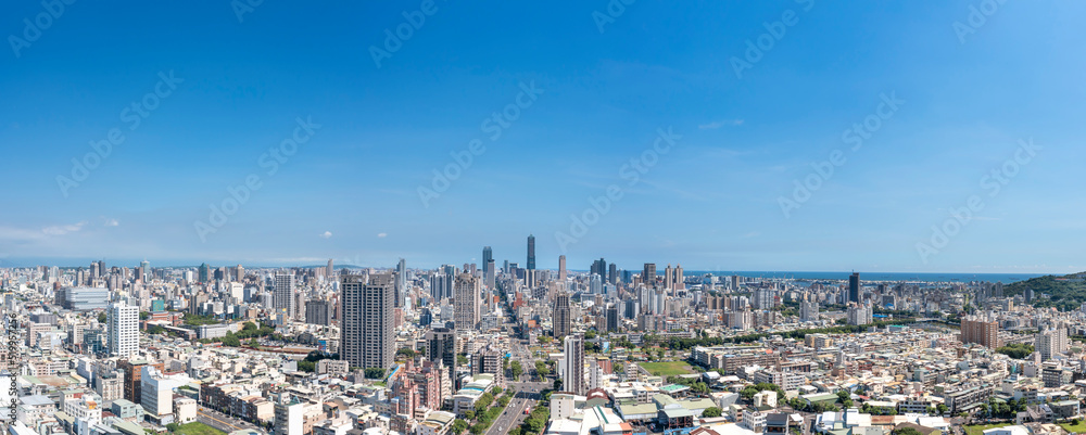 Aerial Panoramic landscape view of Kaohsiung city , Taiwan.
