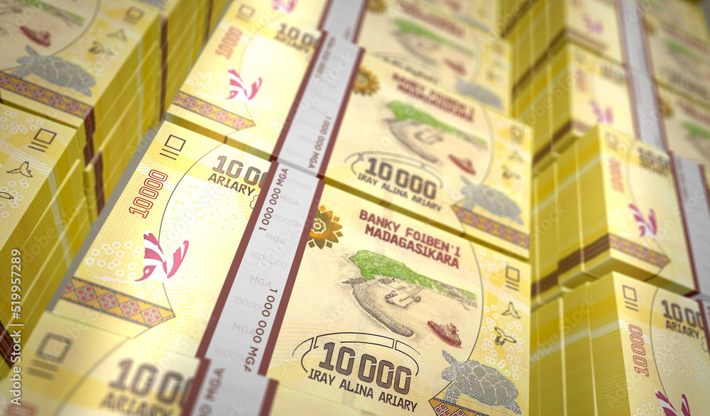 Madagascar Ariary money banknotes pack 3d illustration Madagascar Ariary money banknotes pack 3d illustration