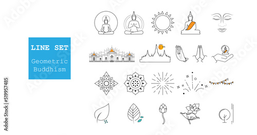 Set of thin line icon religion buddha outline vector stroke on white background