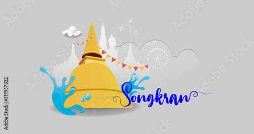 Songkran festival Thailand this summer banner design on water splash vector background - Thailand travel concept