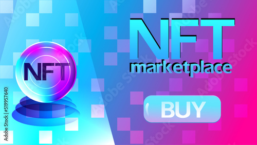Banner for a store that trades NFT. Sale of cryptocurrency online. Digital art as a currency. Vector graphics
